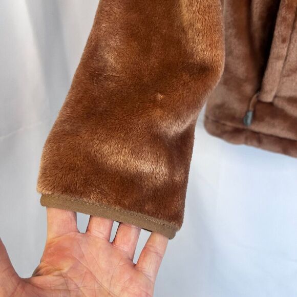 Gerry Brown Fuzzy Hooded Full Zip Sweater Jacket Zip Pockets Size Small - Picture 2 of 13